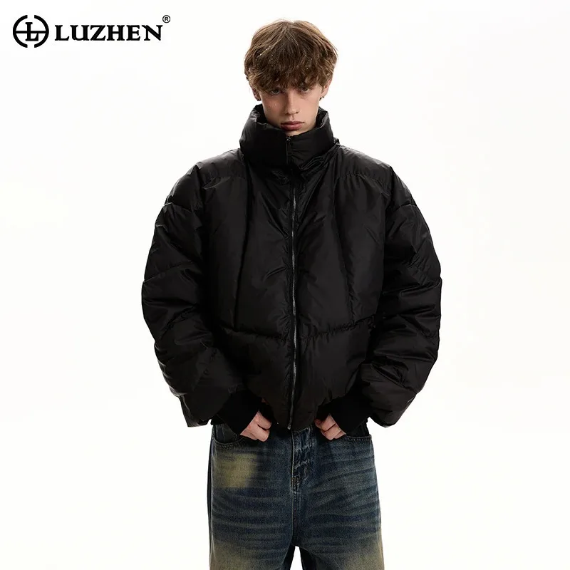 

LUZHEN 2025 Winter New Fashion Solid Color Thickened Warm Stand Neck Padded Coat Men Trendy Handsome Casual Parka Jacket JY5326