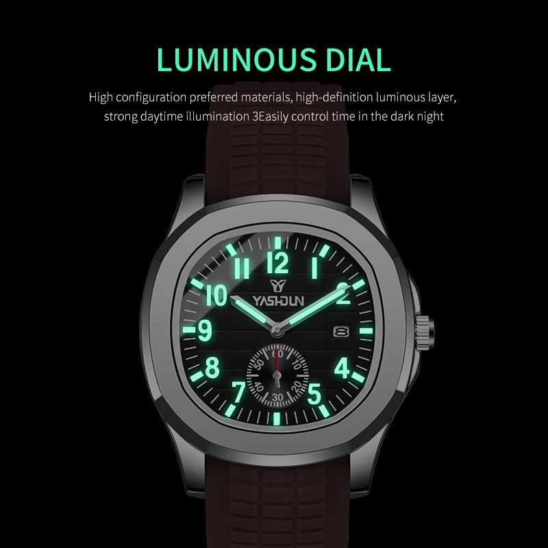 YASHIDUN 5085 Men's Quartz Watch Ultra Thin Transparent Case Business Casual Luminous Waterproof Calendar Wristwatch