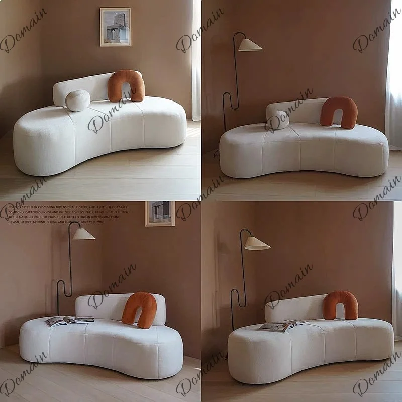 Nordic special-shaped fabric sofas, white model rooms, designer homestays, curved creative clothing store reception