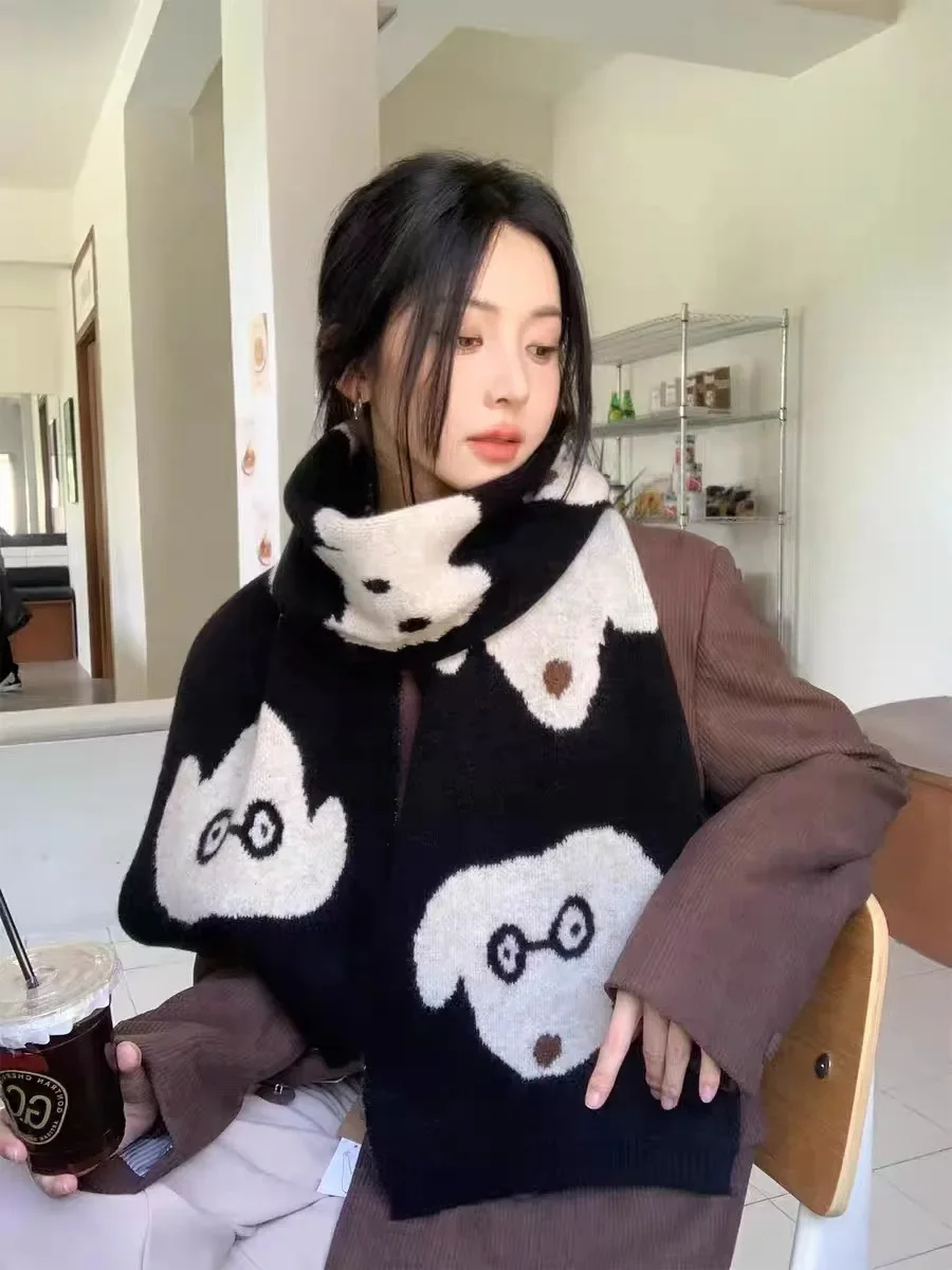 2024 Puppy Short Knitted Scarf Women Winter Thickened Warm Neck Decoration Winter Clothing Shawl Christmas Gift Birthday Gift