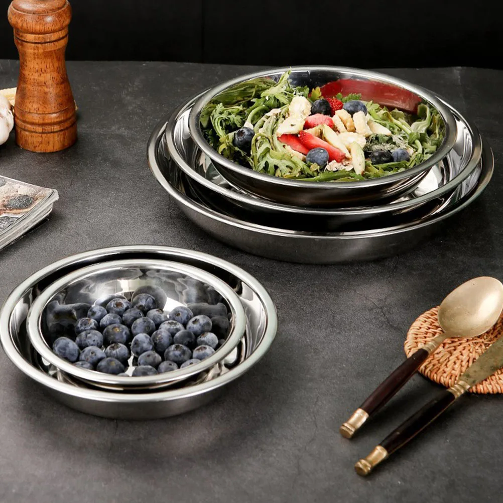 

Stainless Steel Dinner Plate 304 Grade Non Magnetic Kitchen Tray for Grilling Food Serving Practical Home Dish