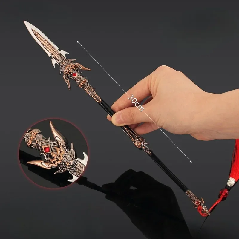 30 ซม.Naraka Bladepoint Zhenshan River Long Spear อาวุธ Periphery รุ่นโลหะผสมตกแต่งเครื่องประดับ Props ของขวัญวันเกิดของเล่นเด็ก