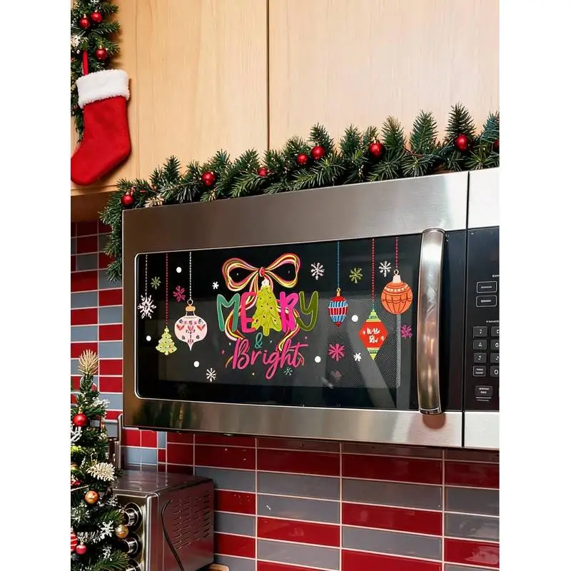 Christmas Ball Ornament Bow Static Glass Sticker，Removable Snowflake Microwave Oven,Window,Car Window Decorative Stickers