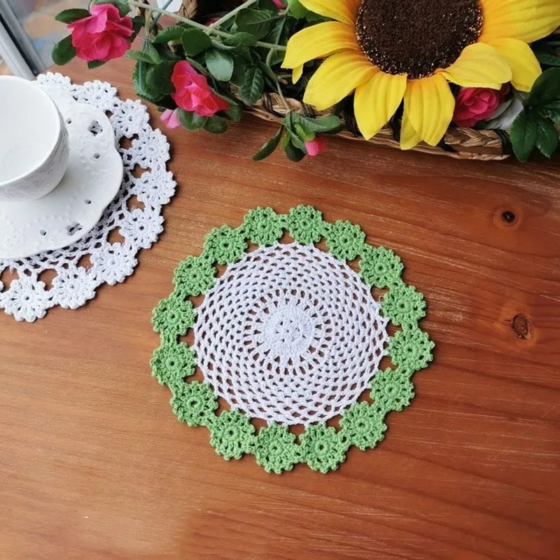 Colorful round Crochet cotton handmade flower placemat coaster Christmas table place mat cloth Table decoration and accessories