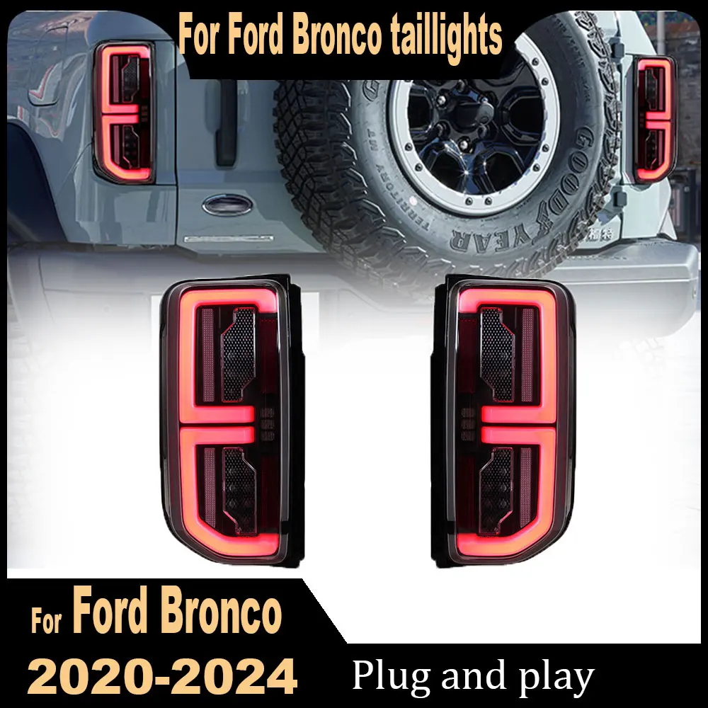 LED Car Tail Lights For Ford Bronco 2020 2021 2022 2023 2024 Tail light Assembly  LED With Start UP Animation Plug and play 2pcs