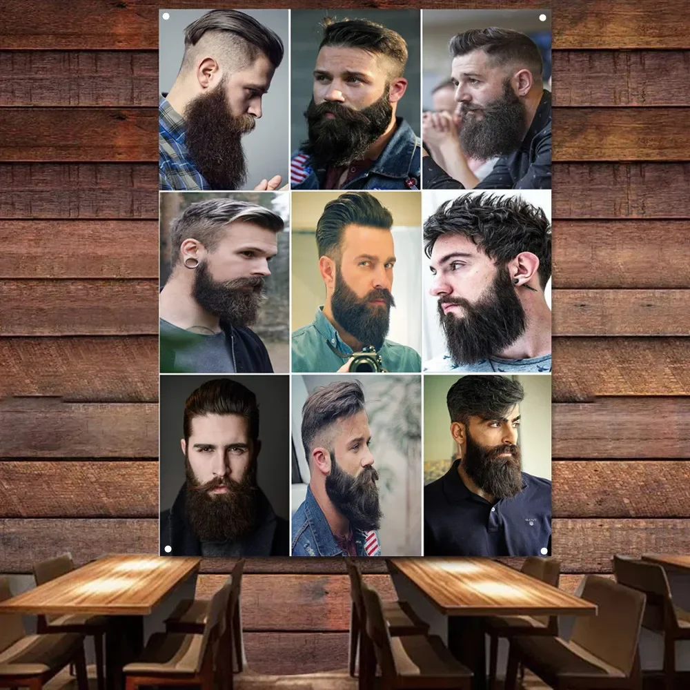 New Popular Men's Hairstyle Poster Wall Charts Vintage Barber Shop Wall Decor Banner Flag Haircut and Shave Service Signboard