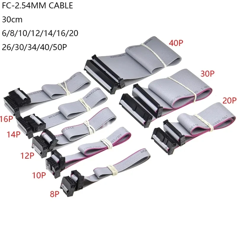 2PCS 2.54MM pitch FC-6/8/10/14/16/20/40/50 PIN 30CM JTAG ISP DOWNLOAD CABLE Gray Flat Ribbon Data Cable FOR DC3 IDC BOX HEADER