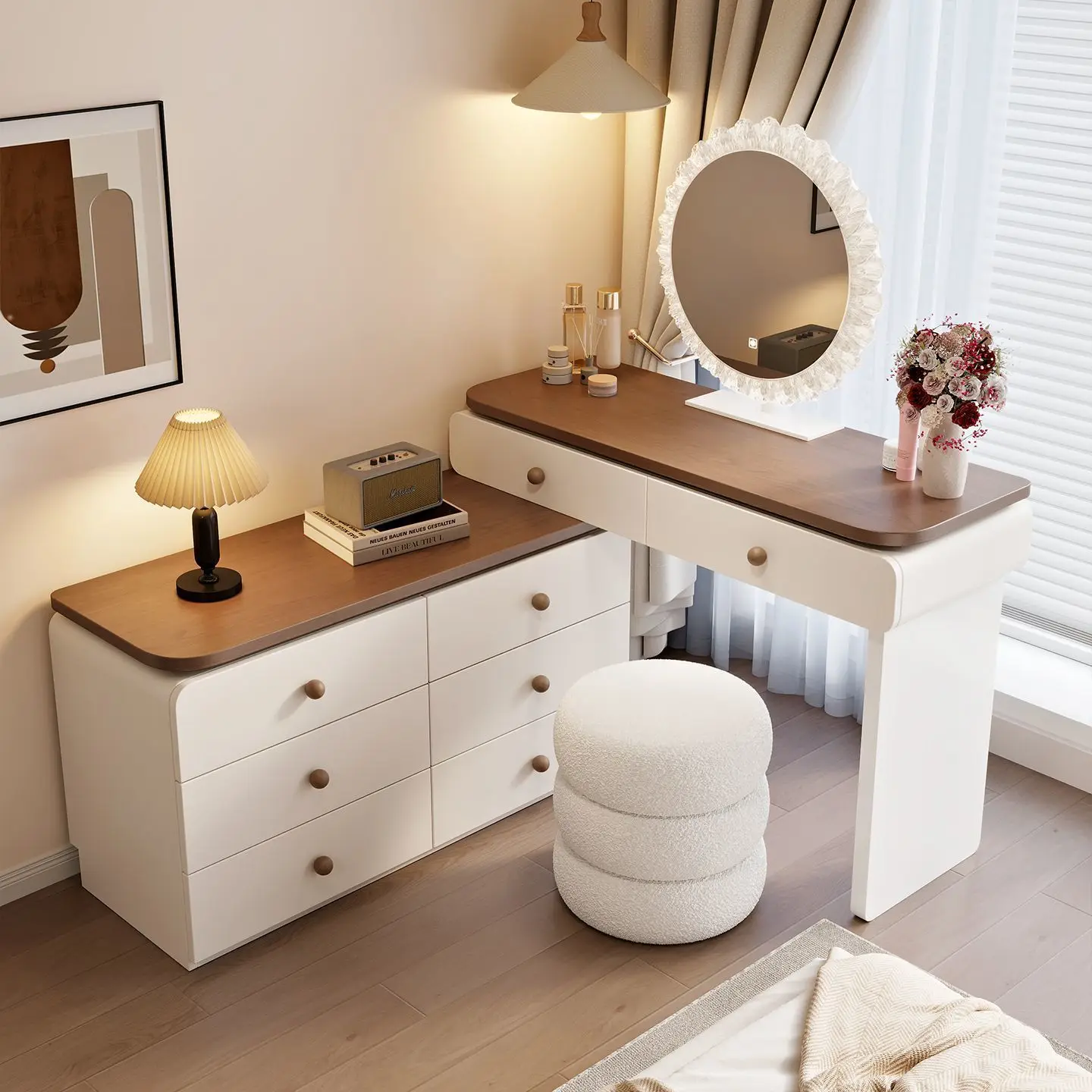 

Nordic Storage Wood Vanity Table Drawers Organizer Makeup Dressing Table Luxury Decor Mesa De Maquillaje Bedroom Furniture