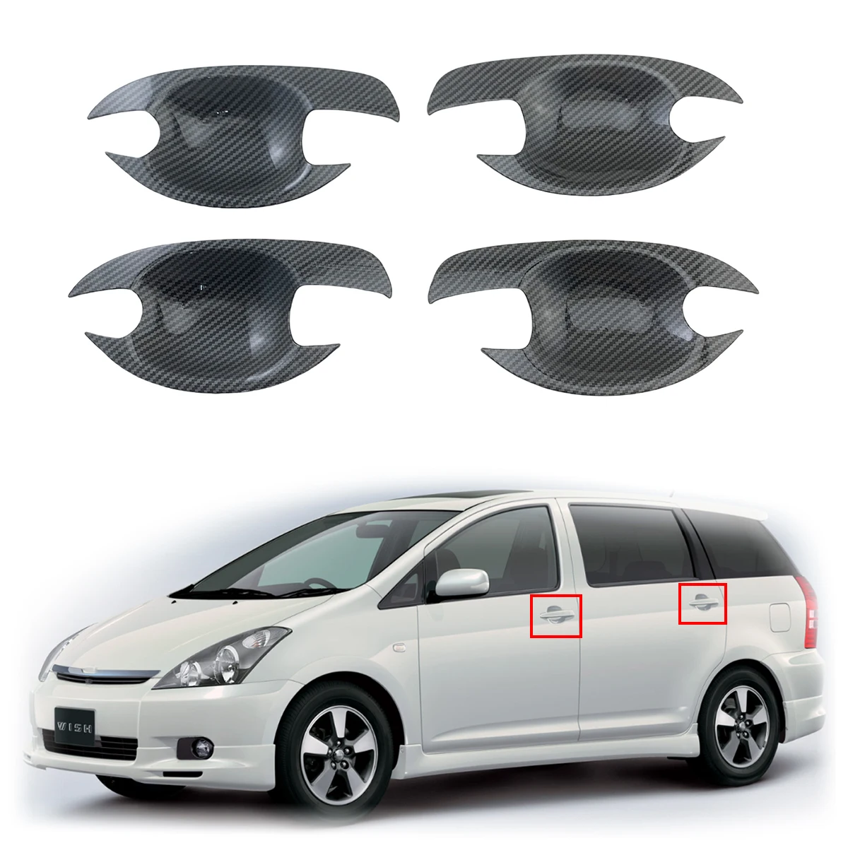 

Gloss Carbon Decoration Car Accessories Door Handle Bowl Covers Trim Paste Style For Toyota Wish 2003 2005 2006 2007 2008 2009