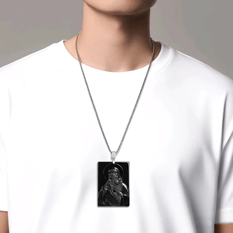 Authentic Natural A-Grade Ink Jade Priest Pendant S925 Sterling Silver Inlaid Unisex Jadeite Jewelry For Men Women Drop Shipping