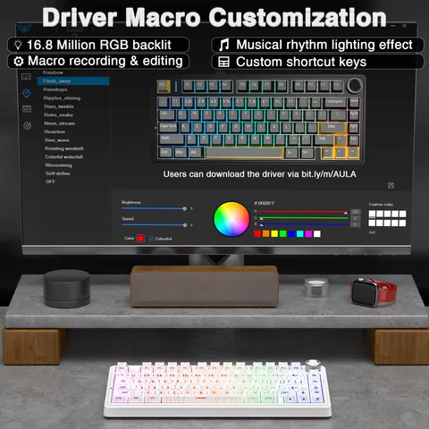 AULA F75Pro Прокладка Беспроводная игровая механическая клавиатура RGB Индивидуальная раскладка 75% Колпачки клавиш из ПБТ с боковой гравировкой
