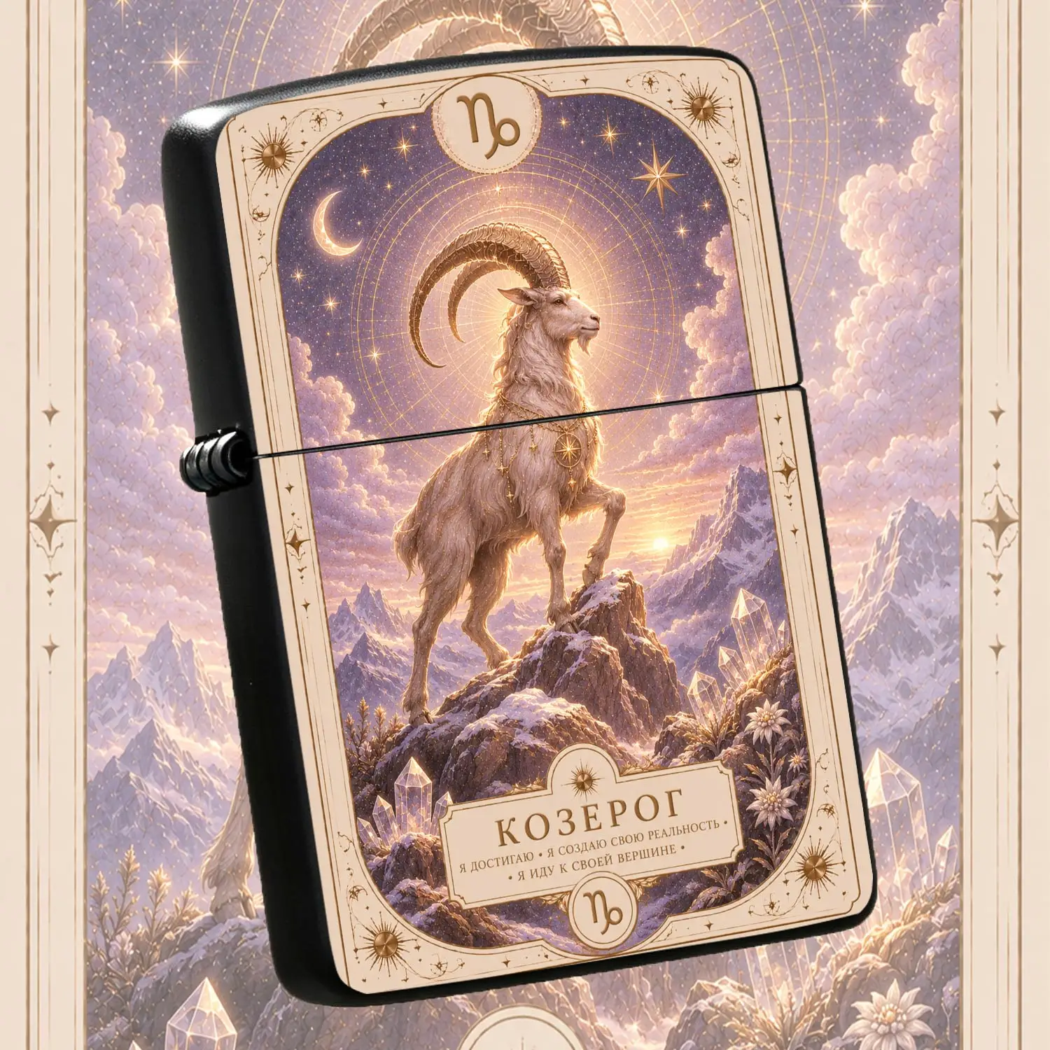 Vintage Tarot Style Capricorn Themed Lighter, Exquisite Gold Foilillustration Design, Portable Lightweight, Suitable For All Daily Scenarios, Creative Aesthetic Practical Accessory, Exclusive Unique Gift  A Humorous And Interesting Lighter