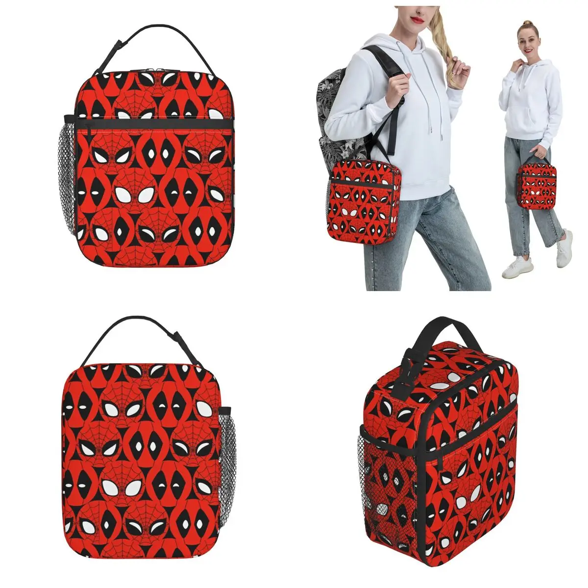Spider-Man Spiderman Hero Isolierte Lunchtaschen, große wiederverwendbare Thermotasche, Tragetasche, Lunchbox, Strand, Reisen, Lebensmitteltasche