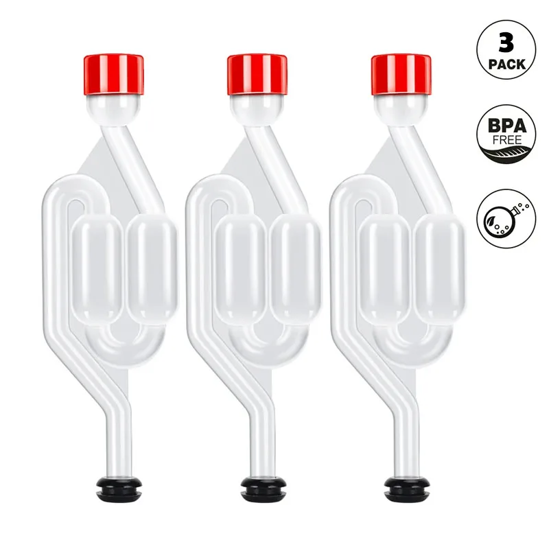 3-teilige S-förmige Luftschleuse, selbstgebraute Luftschleuse, Karbons, Stopper und Fermenter-Dichtungsventil mit Ösen in Lebensmittelqualität, Weinherstellung