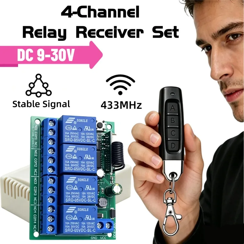 RF Universal Wireless Remote Control Switch 433MHz DC 6V 12V 24V 10A Relay Receiver,50m Transmitter for Garage Door Motor Lamp