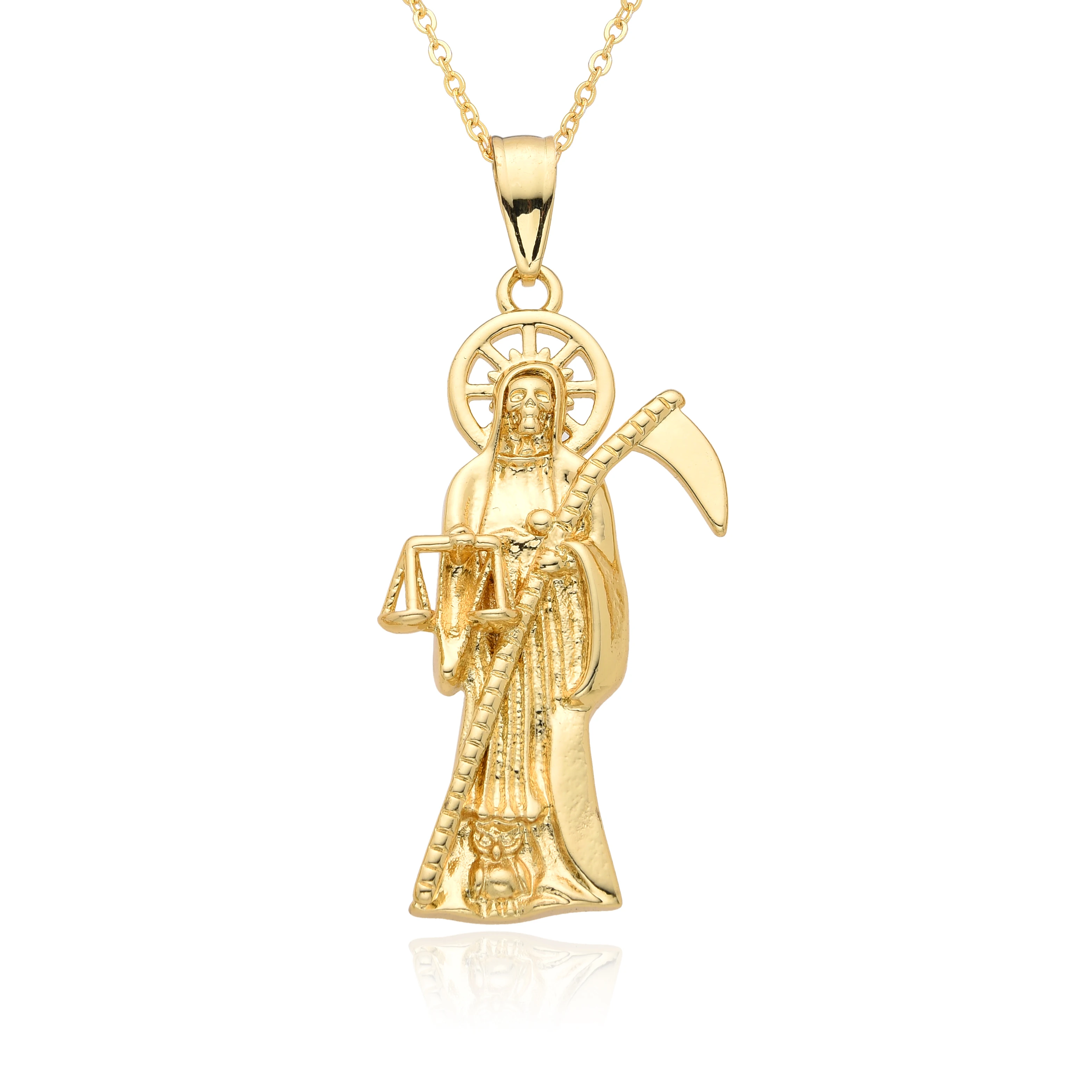 Gold Color St. Jude Santa Muerte Charms Cubic Zirconia Holy Death Reaper Necklace Choker Chain Pendant DIY Jewelry Accessories