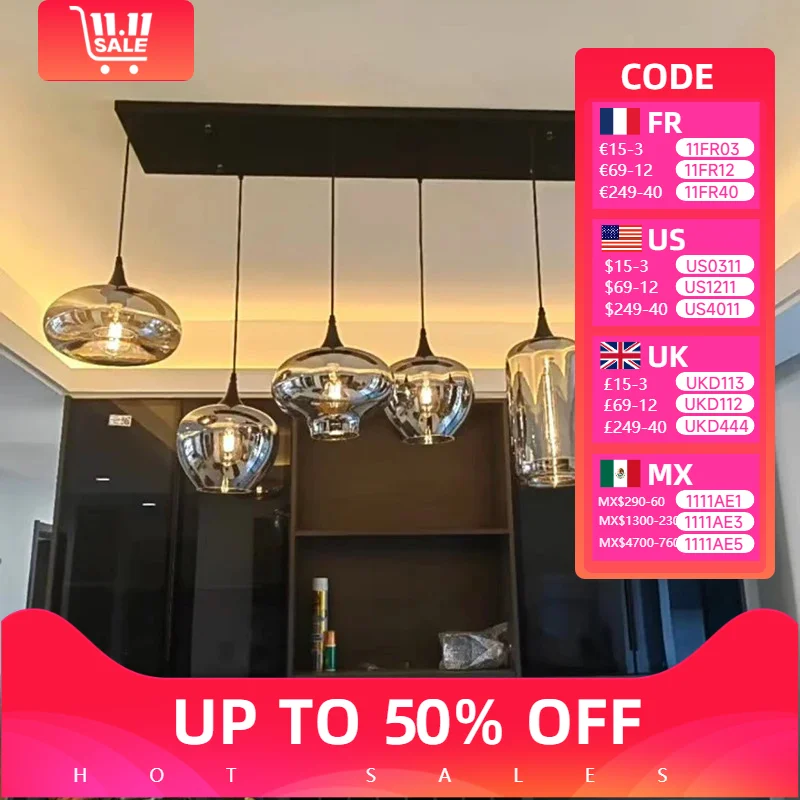 Modern Glass Ball Lamps for Living Room Pendant Chandeliers Bedroom Dining Table Kitchen Hanging Led