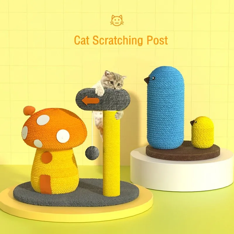 

Pet Cat Tree Toy with Ball Cat Scratching Post Cute Mushroom Cat Furniture Cat Kitten Climbing Tower Wrapped by Sisal Ropes