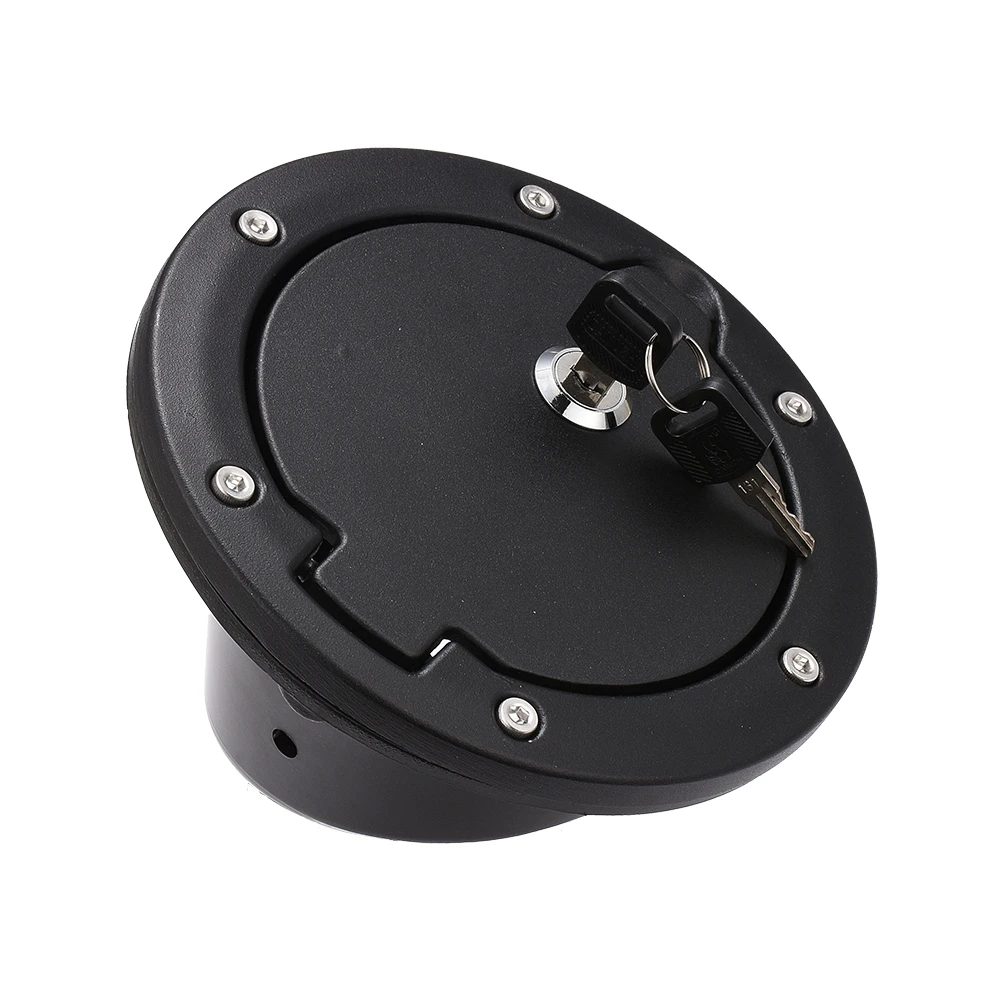 Black Aluminum ABS Fuel Filler Door Cover Gas Tank Cap for Jeep Wrangler JK 2006-2017, with Lock