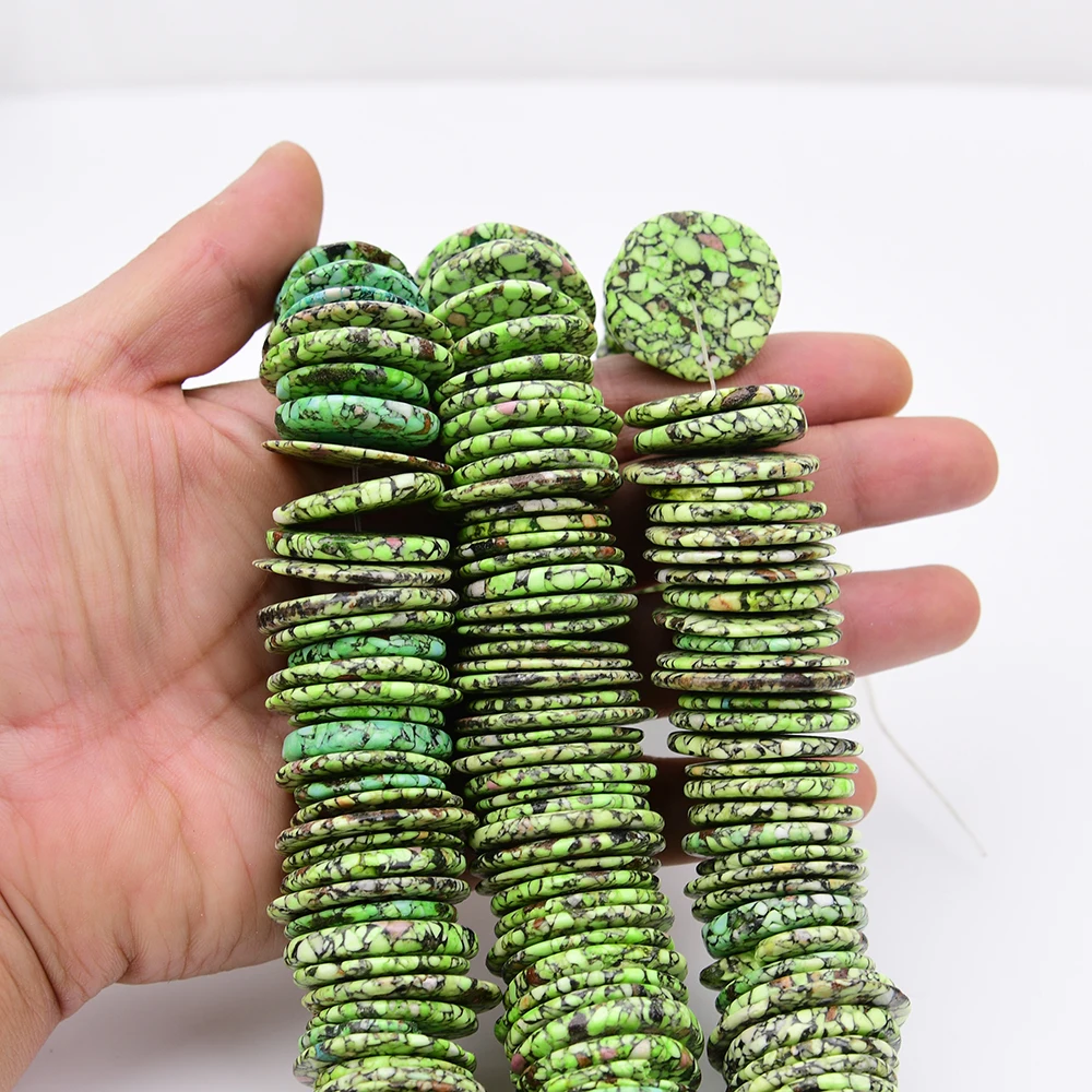 APDGG 3x28mm Mix Green Turquoise Stone Wheel Shape Big Slice Loose Beads 15.5'' Strand Jewelry Making DIY
