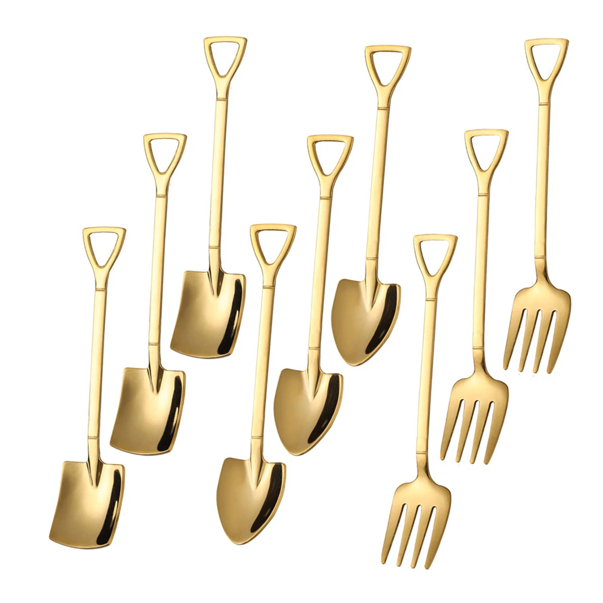 9pcs Stainless steel square spade spade fork pointed shovel said dessert cake fork spoon fruits