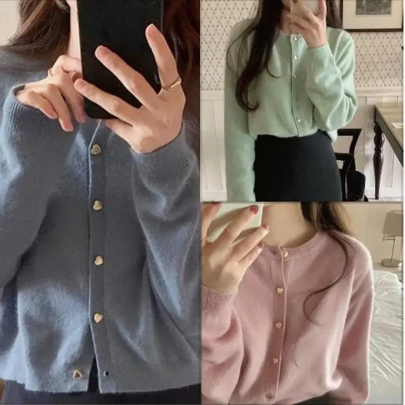 

High Quality Knitted Cardigan Women Solid Color Casual Slim Outerwear Top