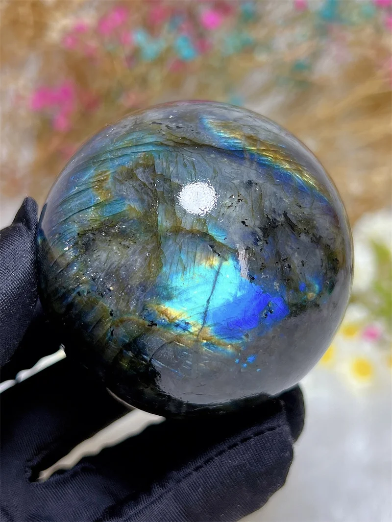 Natura Crystal Blue Labradorite SPhere With Rain Bow Free Form  Carving Reiki Healing Stone Home Decoration Exquisite Gift