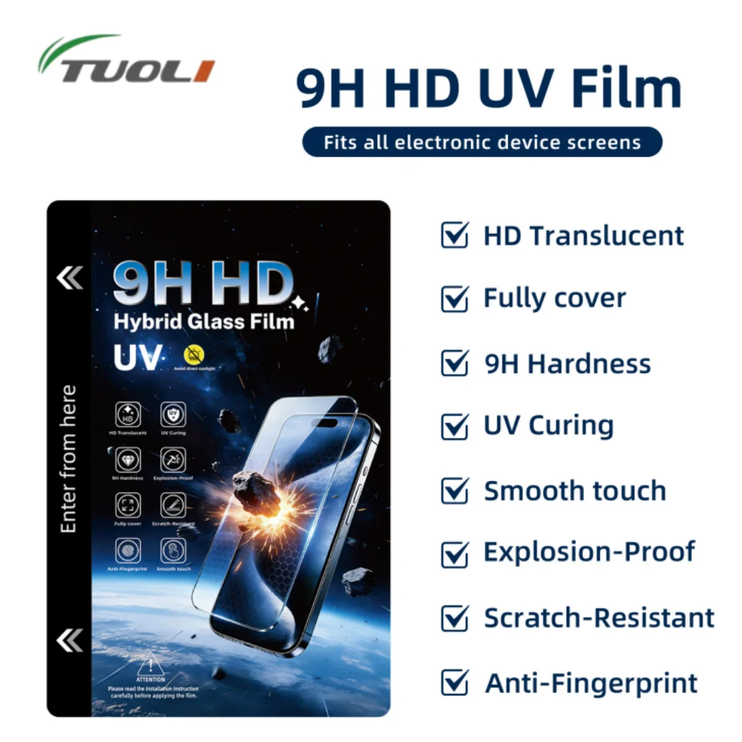 TUOLI 50pcs 9H UV HD 0.2mm Hydrogel Screen Protector Flexible Glass Curved TPU Film Cutter Machine for iPhone Samsung Universal