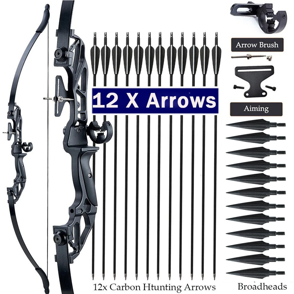 Toparchery 54 "tiro con arco caza Takedown arco recurvo flechas de carbono puntas anchas 20-55 libras juego de arco de tiro con arco de Metal