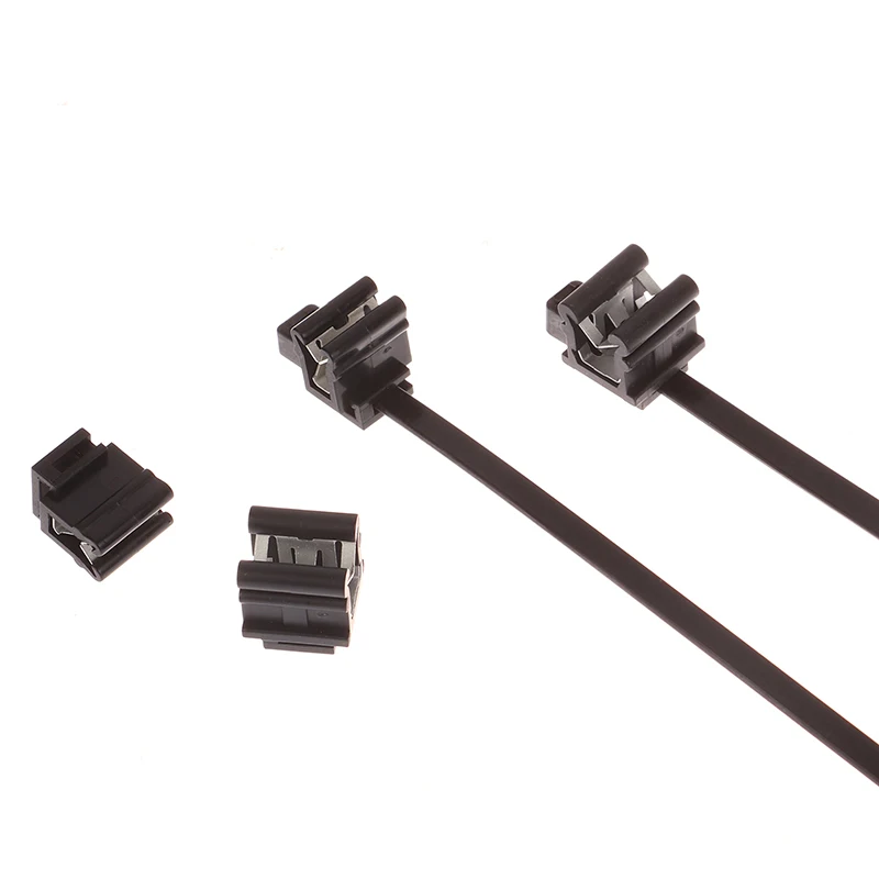 New 10pcs 5x200mm Car Plastic Zip Tie With Steel Clip Sheet Metal Cable Pipe Line Fixing Sunroof Window Wire Harness Accessories
