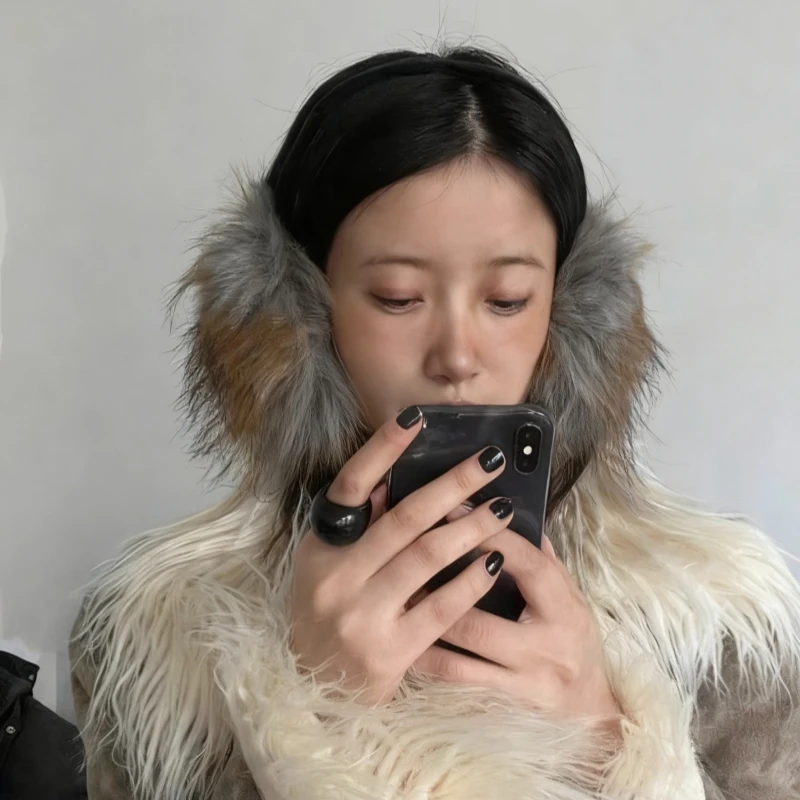 Y2K فو فرو المنك غطاء للأذنين في الهواء الطلق شتاء دافئ سدادات الأذن أفخم الباردة حماية الرياح واقية غطاء للأذن فتاة القوطية أفخم غطاء للأذنين #1