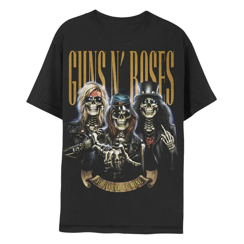 Y2k Guns N' Roses Band Skull-handgun Rose-flower Rock Dark Style Pure Cotton Short-sleeved T-shirt for Men and Women