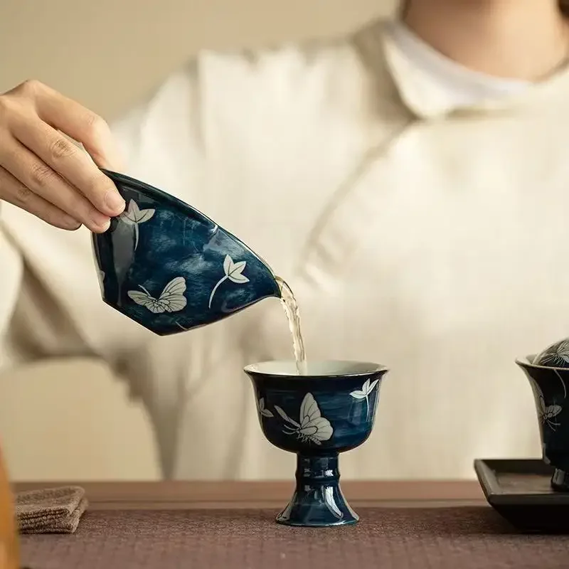 135ML Hand-painted Youlan Butterfly Dance Fair Cup Tea Sea Divider Ceramic Tea Set Hand-pinched Gourd Shape Tea Set Accessories