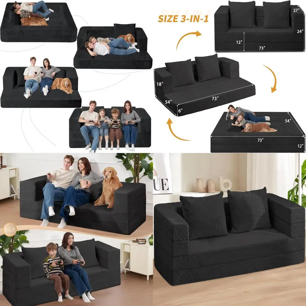 أريكة كيس فول قابلة للتحويل للبالغين، أريكة أرضية من الفرو الصناعي، سرير كيس القماش الكبير مع وسادة #1