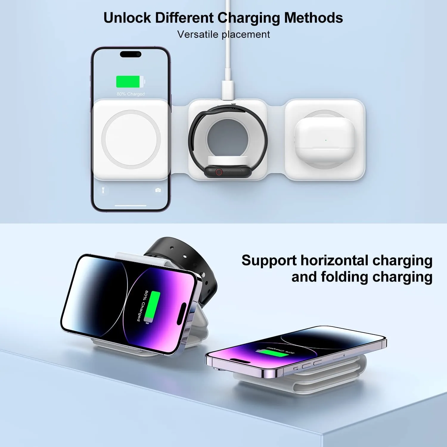 15W 3 in 1 Magnetic Portable Wireless Charger for iPhone 14 13 12 11 XR Pro Max Apple Watch AirPods Fast Charging Dock Station