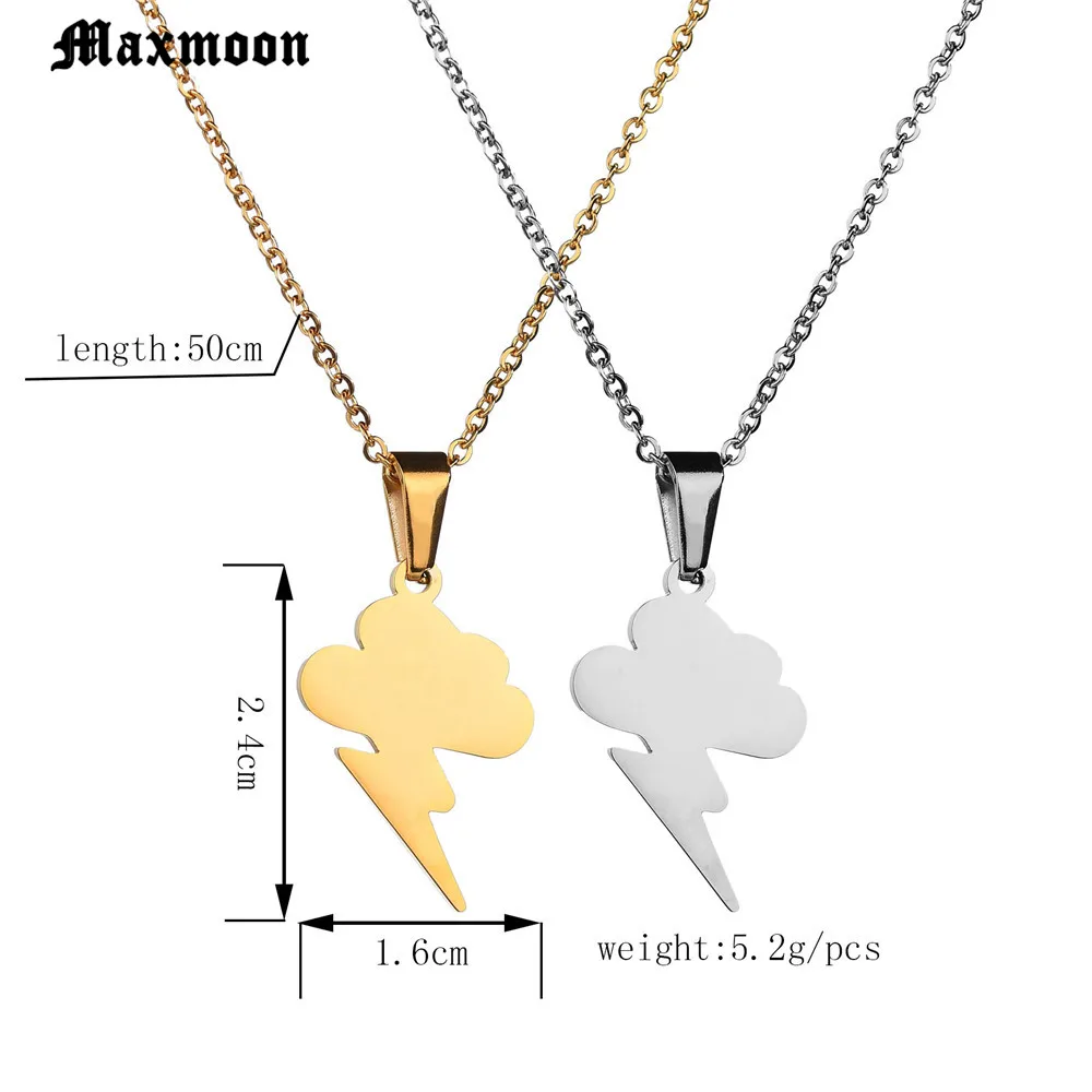 Maxmoon Fashion Stainless Steel Thunder Cloud Necklace For Women Vintage Jewelry Gold Silver Color Lightning Thundercloud