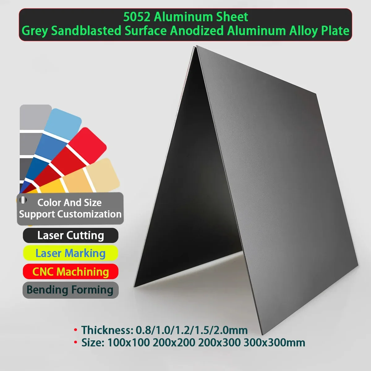 

5052 Aluminum Sheet Grey Sandblasted Surface Anodized Aluminum Alloy Plate Size100x100 200x200 200x300 300x300mm Thick0.8-2mm