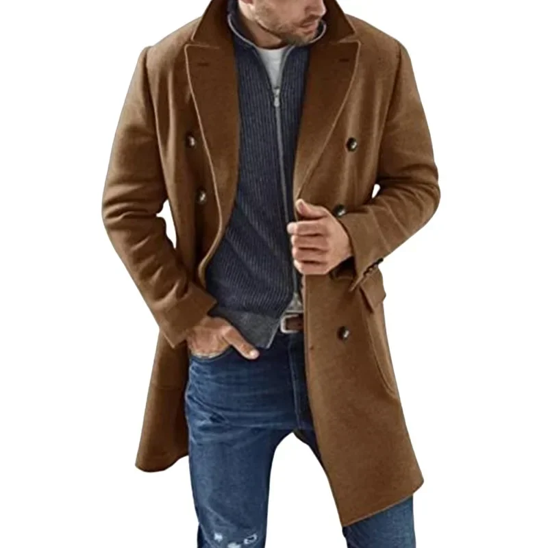 

2023 Large Autumn/Winter Fashion Casual Woolen Coat Men's Double Breasted Woolen Coat