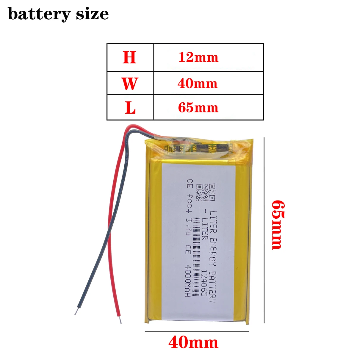 Good Qulity 3.7V,4000mAH,124065 Polymer lithium ion / Li-ion battery for TOY,POWER BANK,GPS,mp3,mp4