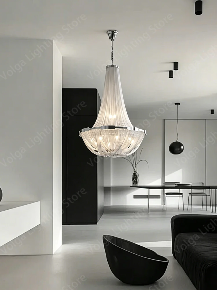 

Italian Modern Luxury Elegant Aluminum Tassel Ceiling Chandeliers Led Decoration Foyer Living Room Suspension Luminaire Lighting