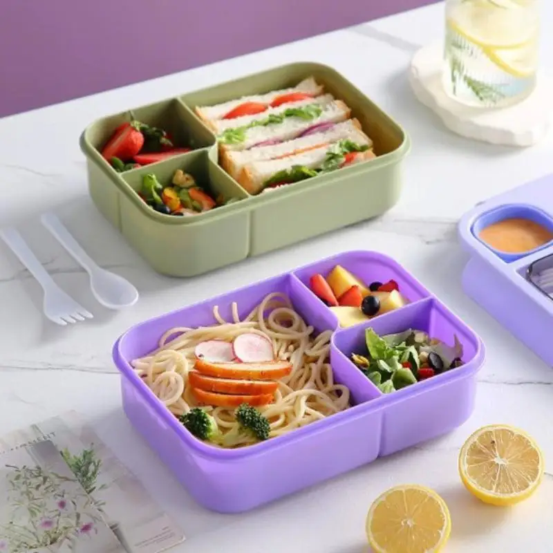 Bento Lunch Box Heated 3 Grid Leakproof Food Carrier For Kids Girls Students School Travel Sandwich Snack Packing
