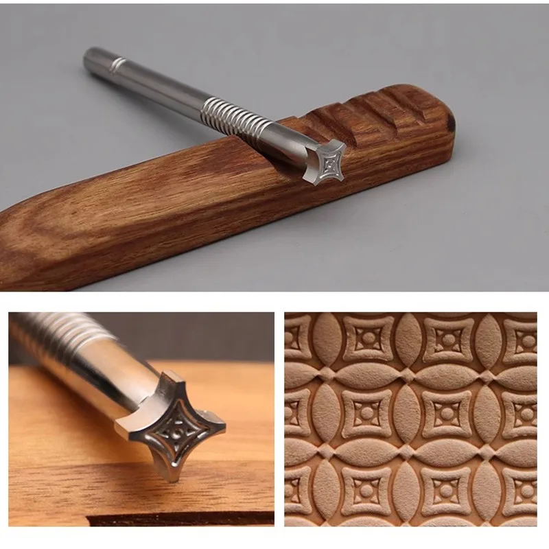 Leather Carving Stamp Tool G109, 9.3x9.3mm Stainless Steel Embossing Tool, Traditional Pattern, For DIY Leather Craft Printing