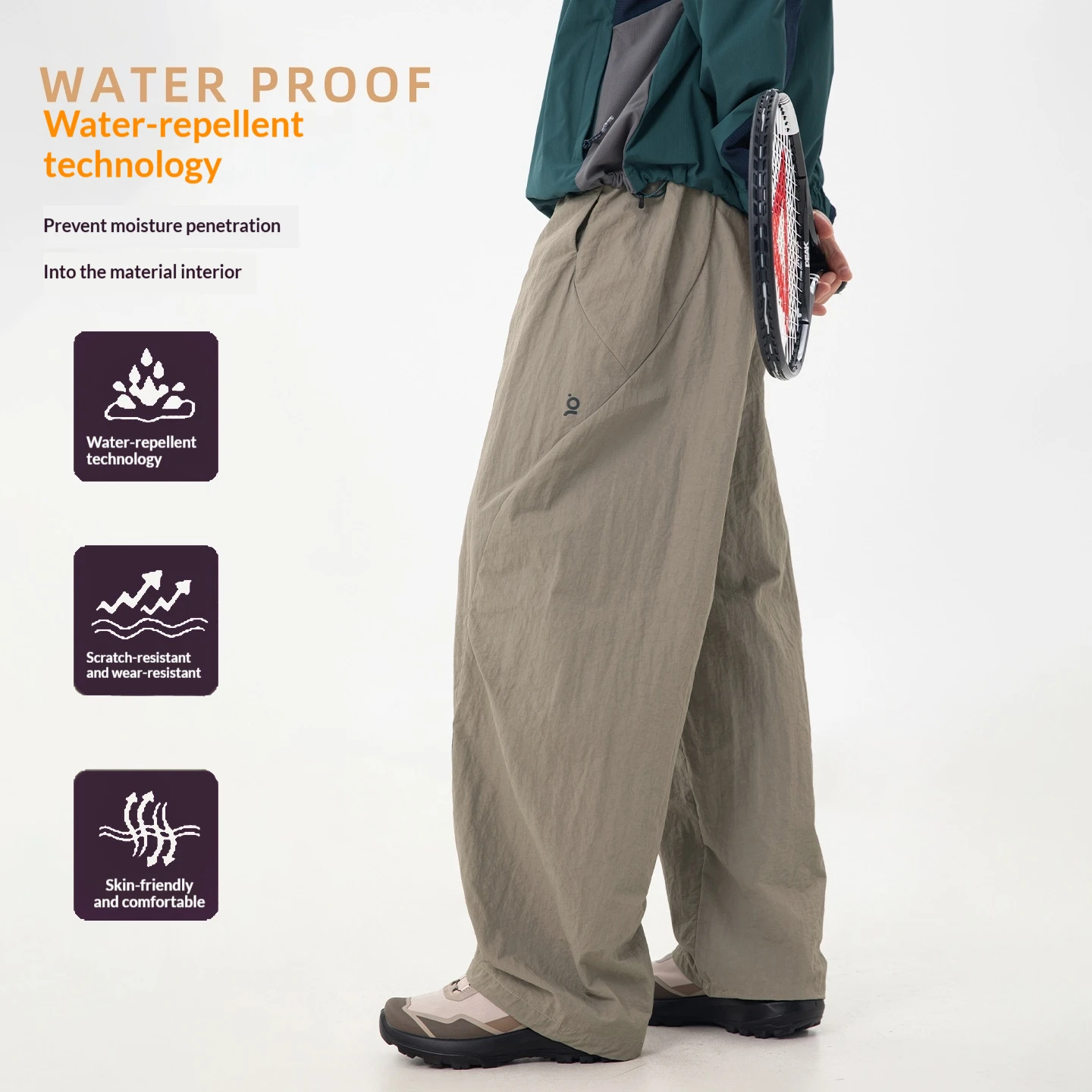 Wasserfeste, weite Outdoor-Hose für Herren, mit Kordelzug in der Taille, lockere, weit geschnittene Hose, strapazierfähig, leicht, lässig, zum Wandern und Spazieren geeignet.