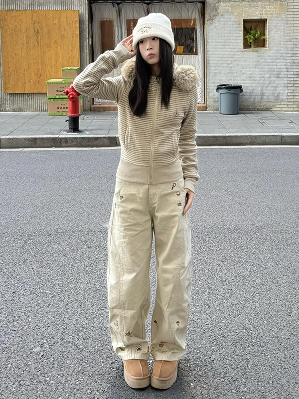 

Новые женские джинсы-брюки в стиле американского ретро с вышивкой, широкие, с низкой посадкой, свободного кроя, повседневные, осень 2025