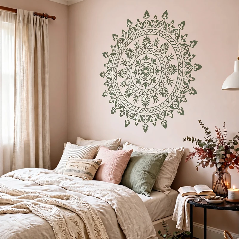 70cm - 110cm Stencil Decorative Stencils Painting For Walls Botanical Diy Wall Art Big Giant Mandala Round Flower Lotus S280