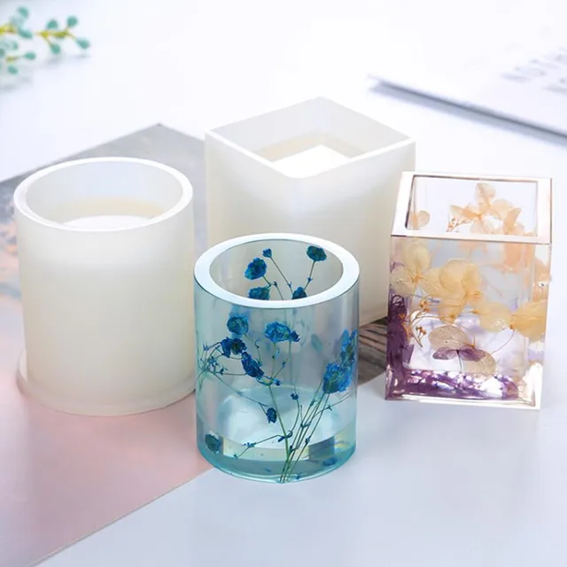 Formy silikonowe żywicy epoksydowej formy DIY pojemnik na długopisy organizator kwadratowy okrągły uchwyt do przechowywania krzemionki formy rzemiosło tworzenia biżuterii Charms