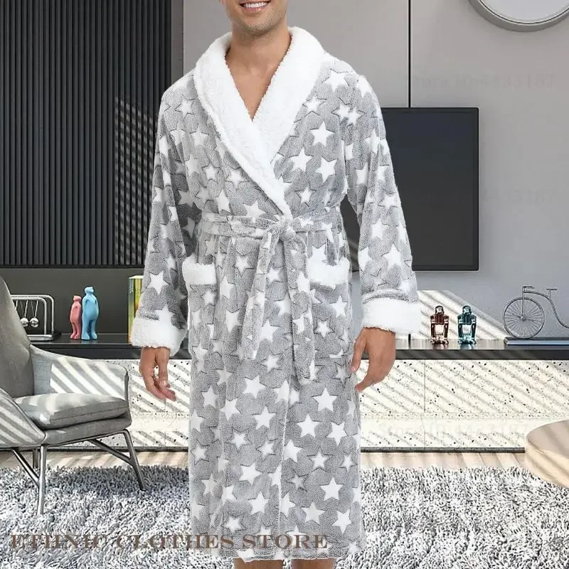 هالوين عيد الميلاد ملابس المنزل ملابس خاصة جديد الشتاء الرجال الفانيلا رداء كيمونو ثوب الحمام رشاقته الدافئة المرجان الصوف المتسكعون