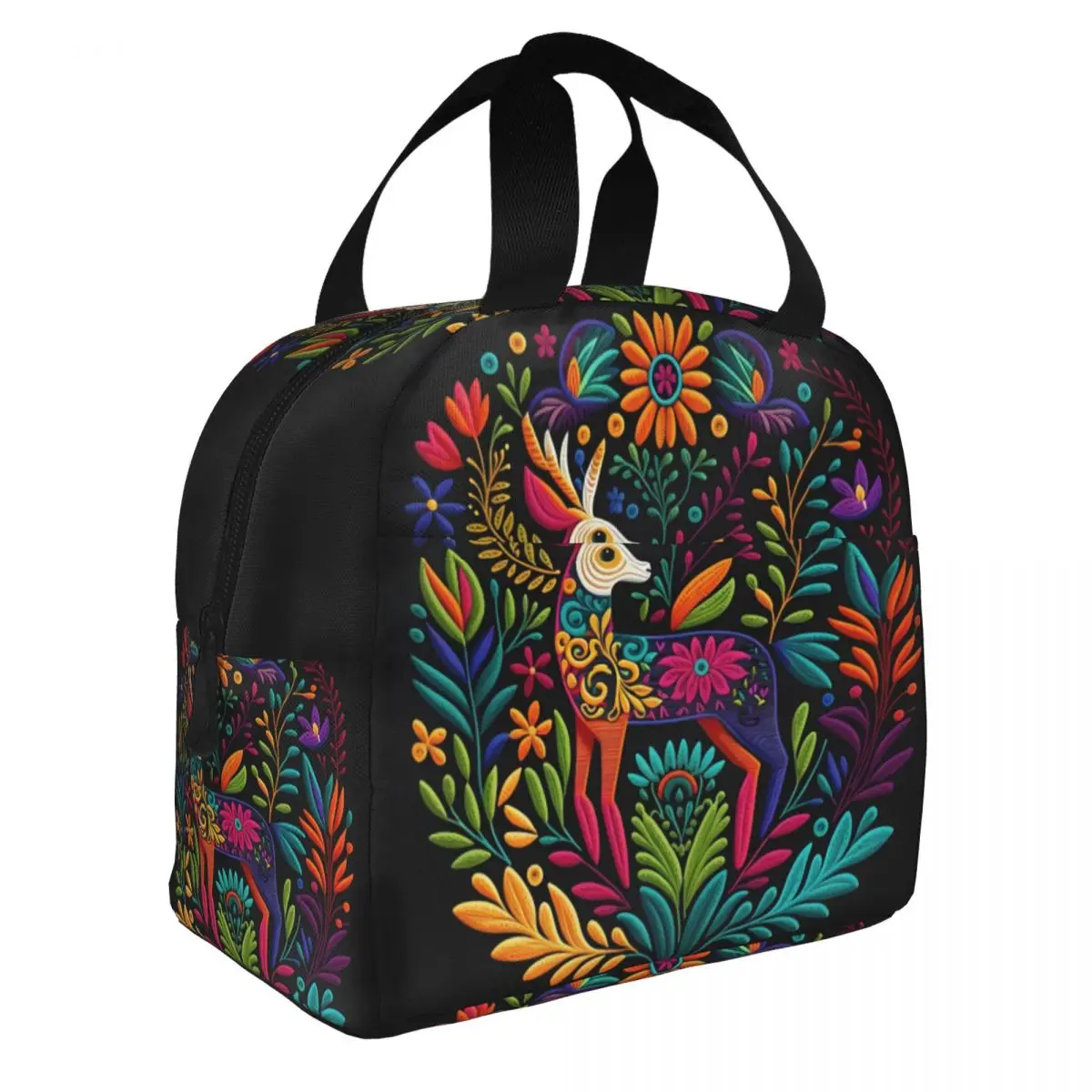 Custom Mexican Flowers Otomi Embroidery Art Pattern Insulated Lunch Bag for Women Portable Cooler Thermal Lunch Box Beach Travel