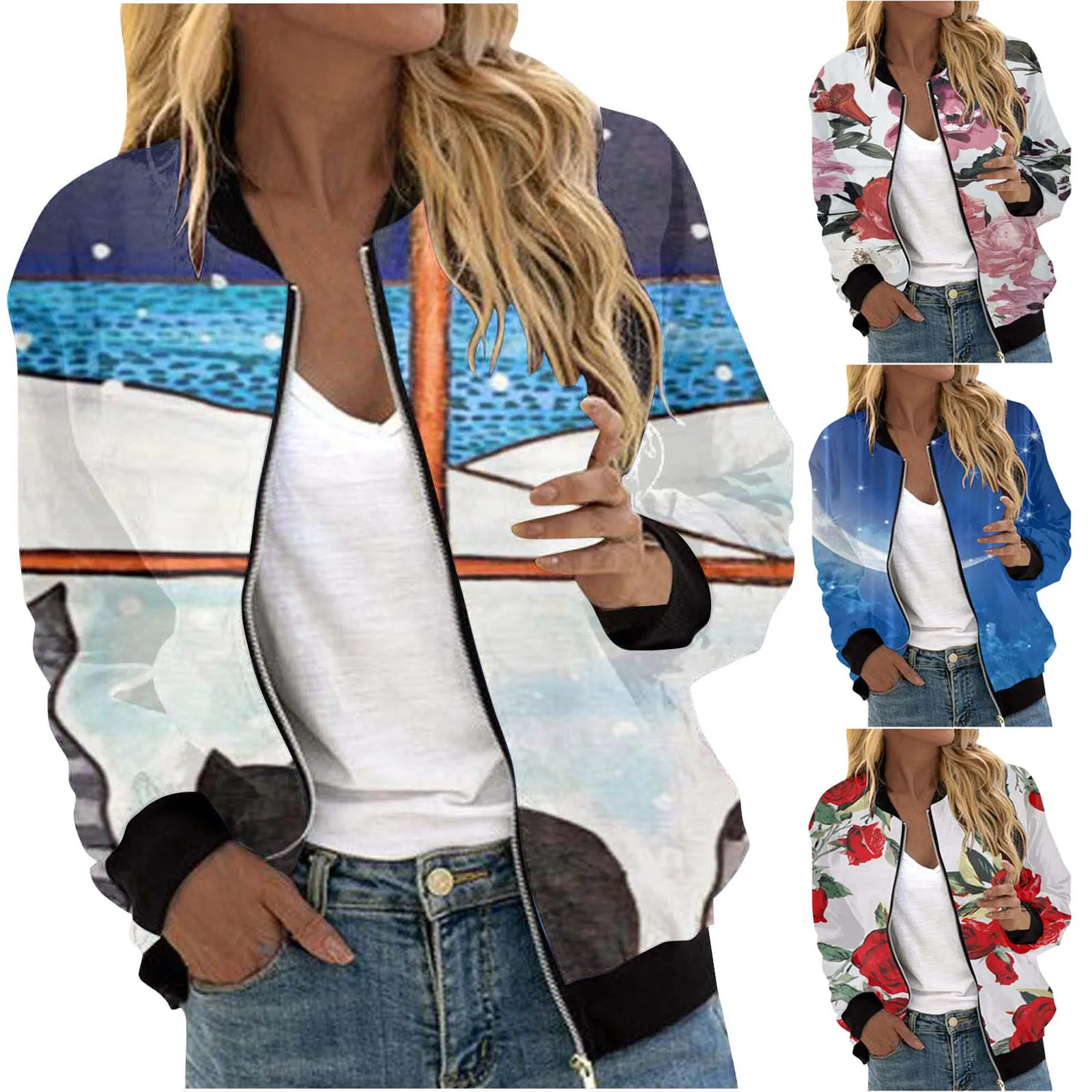 

Women Autumn Fashion Leisure Square Thin Pocket Jacket Blouse Coat Baseball Top