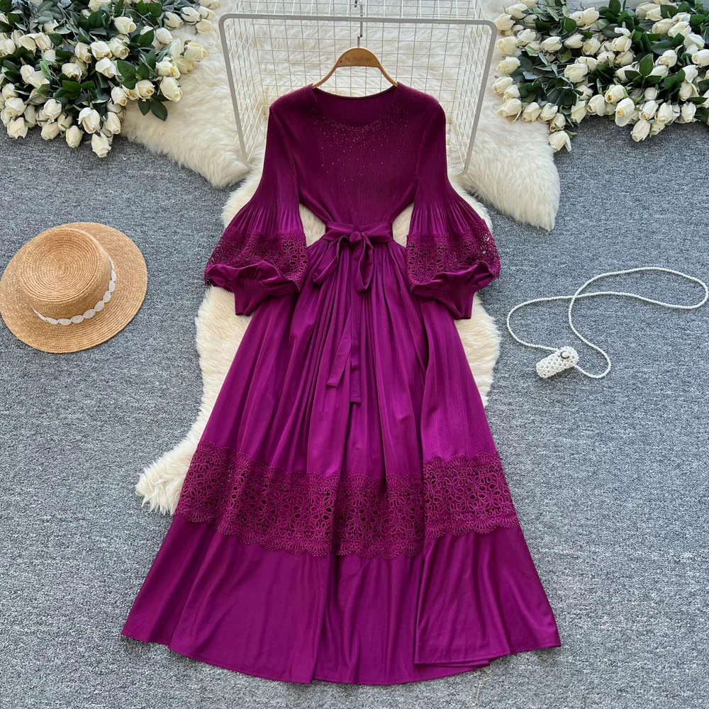 

Элегантное платье трапециевидной формы с длинными рукавами и рукавами-фонариками Vestidos, осенняя корейская мода, винтажная женская одежда